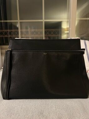 Celine Black Leather Edge Bag with Zip Top